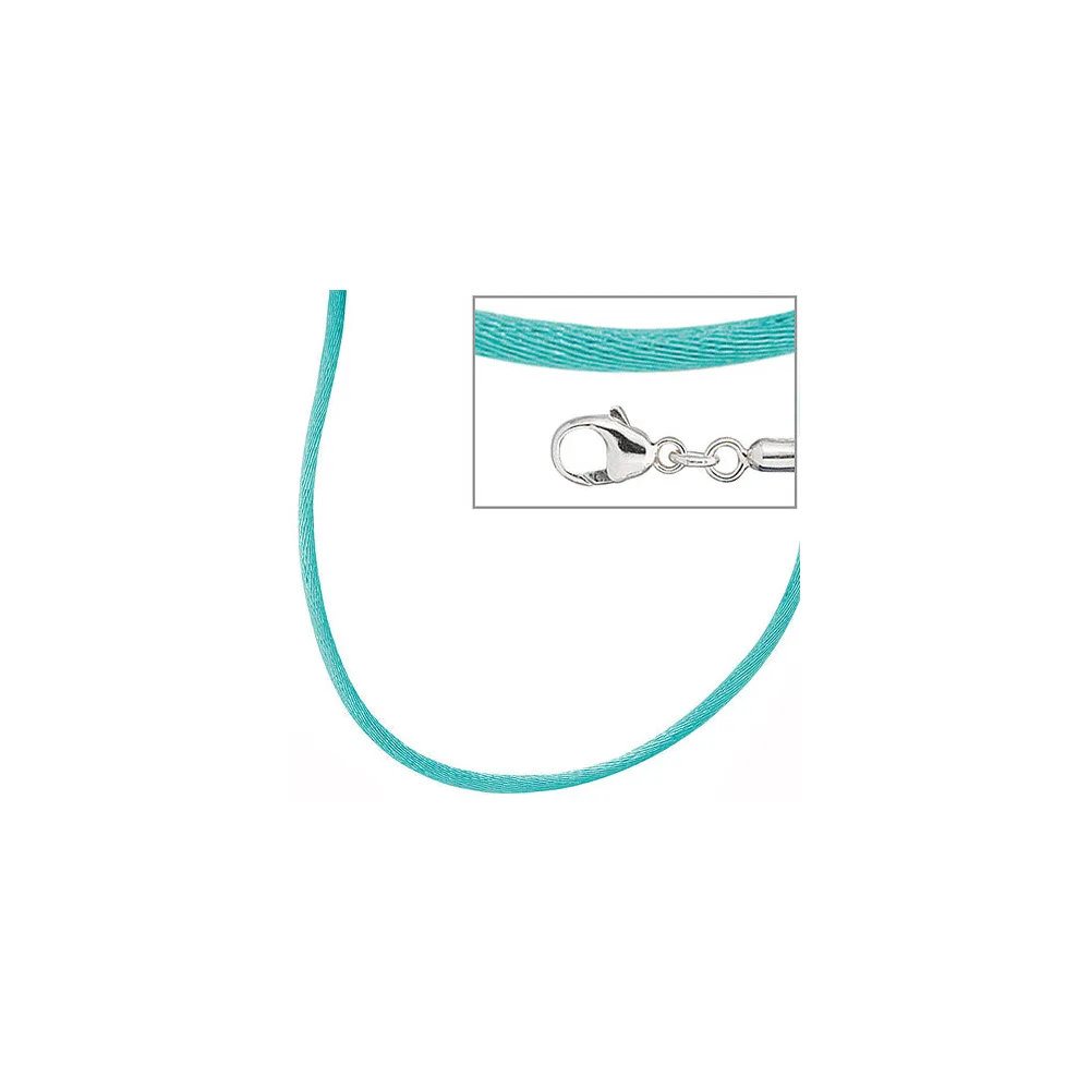 Collier Halskette Seide türkis 42 cm Verschluss 925 Silber Kette