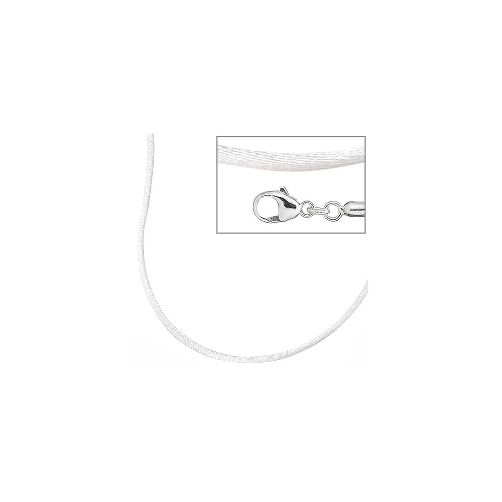 Collier Halskette Seide weiss 42 cm Verschluss 925 Silber Kette