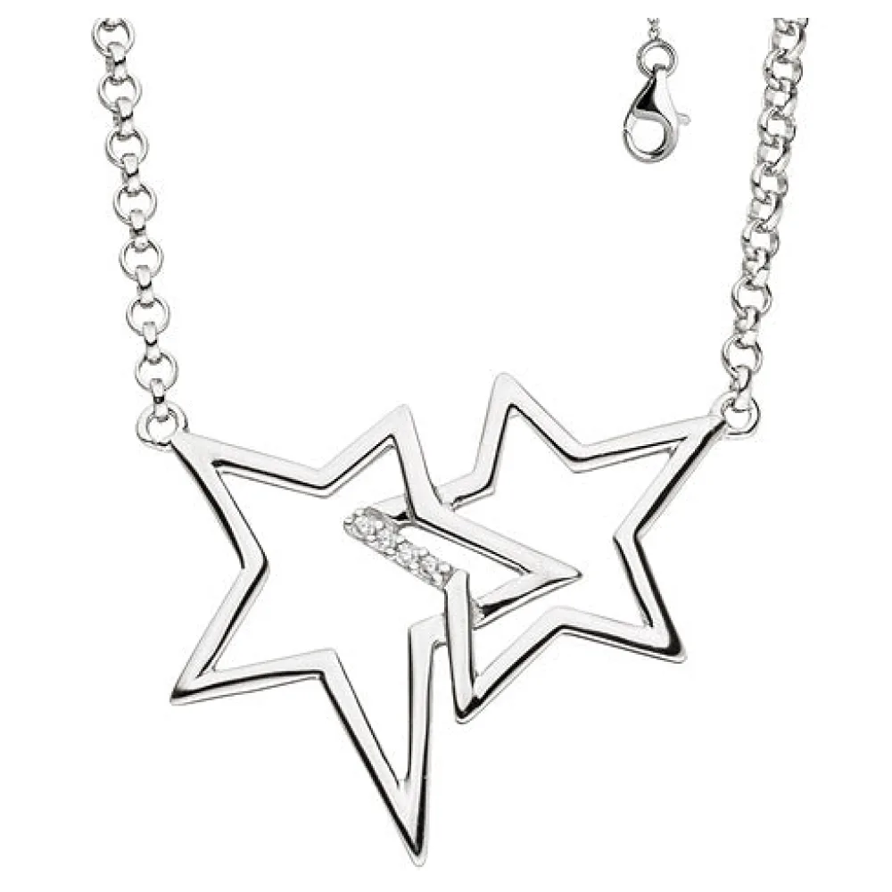 Collier Halskette Sterne 925 Silber mit Zirkonia 45 cm Kette Silberkette