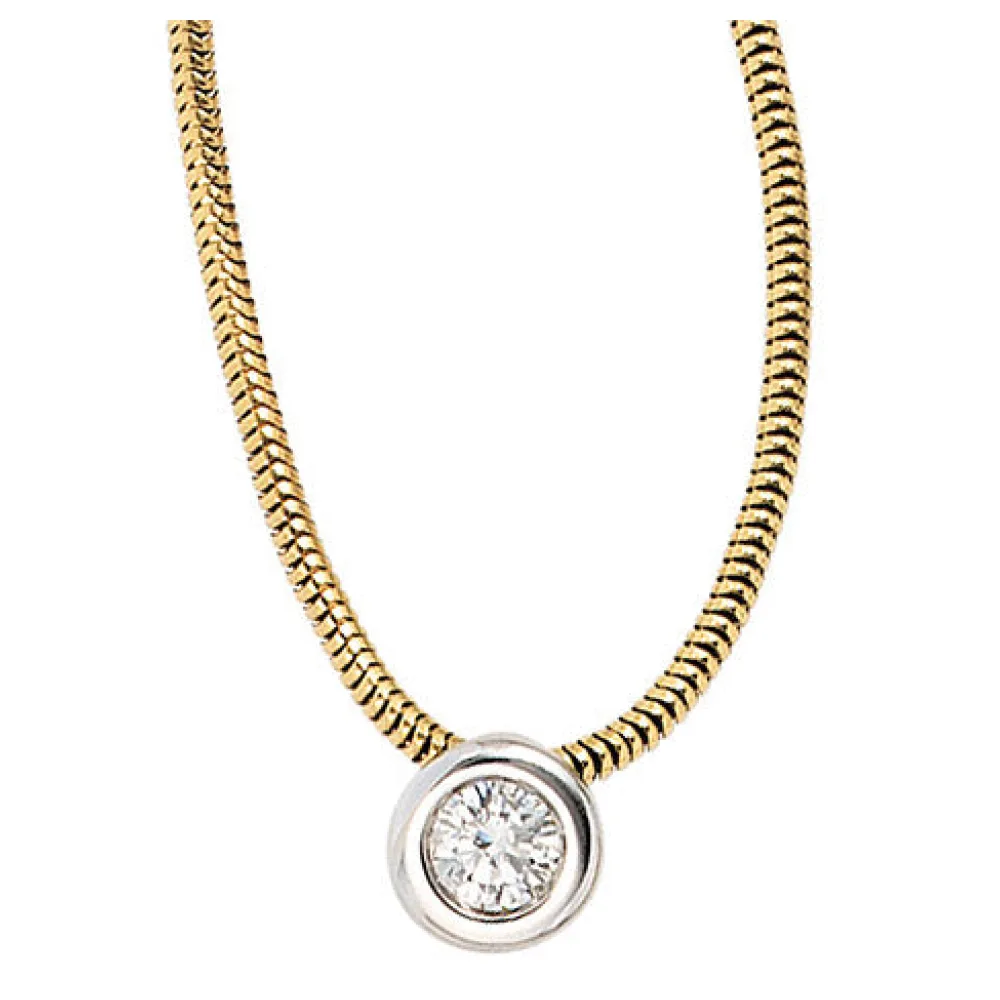 Collier Kette mit Anhänger 585 Gold bicolor 1 Diamant Brillant 42 cm Halskette