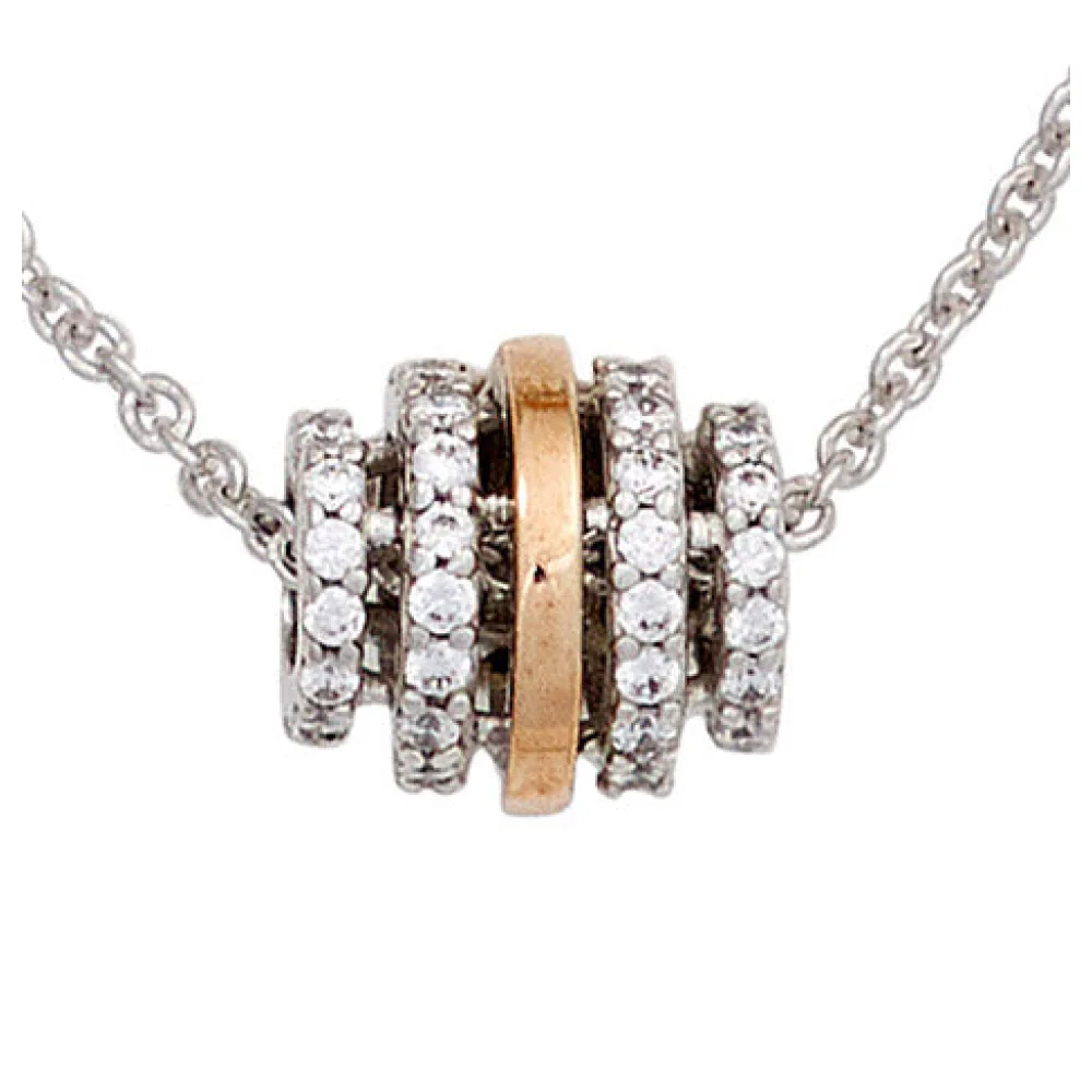Collier Kette mit Anhänger 585 Gold bicolor 64 Diamanten Brillanten 45 cm