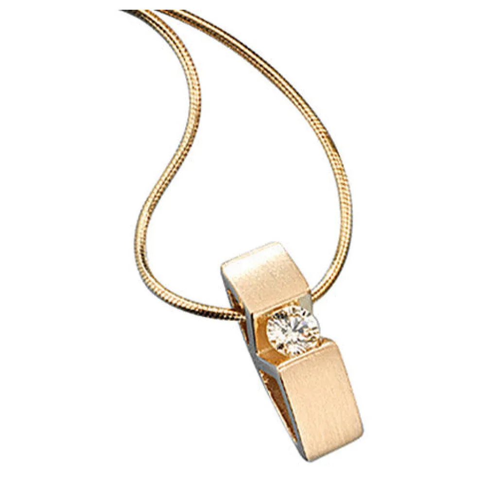 Collier Kette mit Anhänger 585 Gold Gelbgold 1 Diamant Brillant 42 cm Halskette
