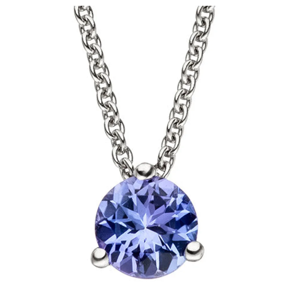 Collier Kette mit Anhänger 585 Gold Weißgold 1 Tansanit blau 42 cm Halskette