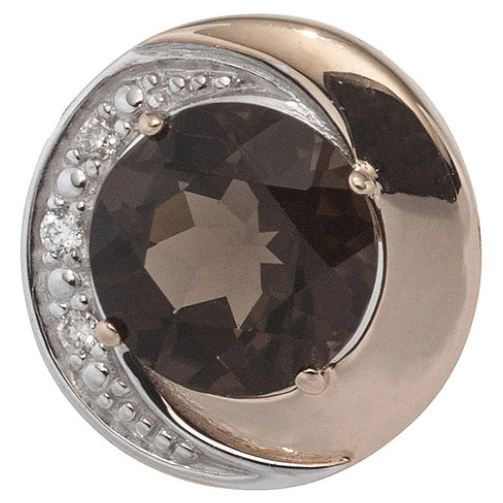 Anhänger rund 585 Rotgold bicolor 3 Diamanten Brillanten 1 Rauchquarz braun