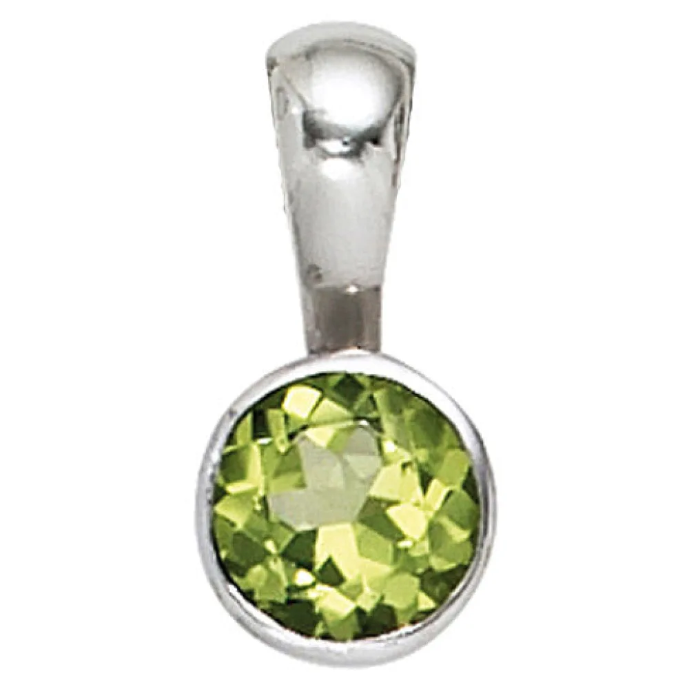 Anhänger rund 925 Sterling Silber rhodiniert 1 Peridot grün