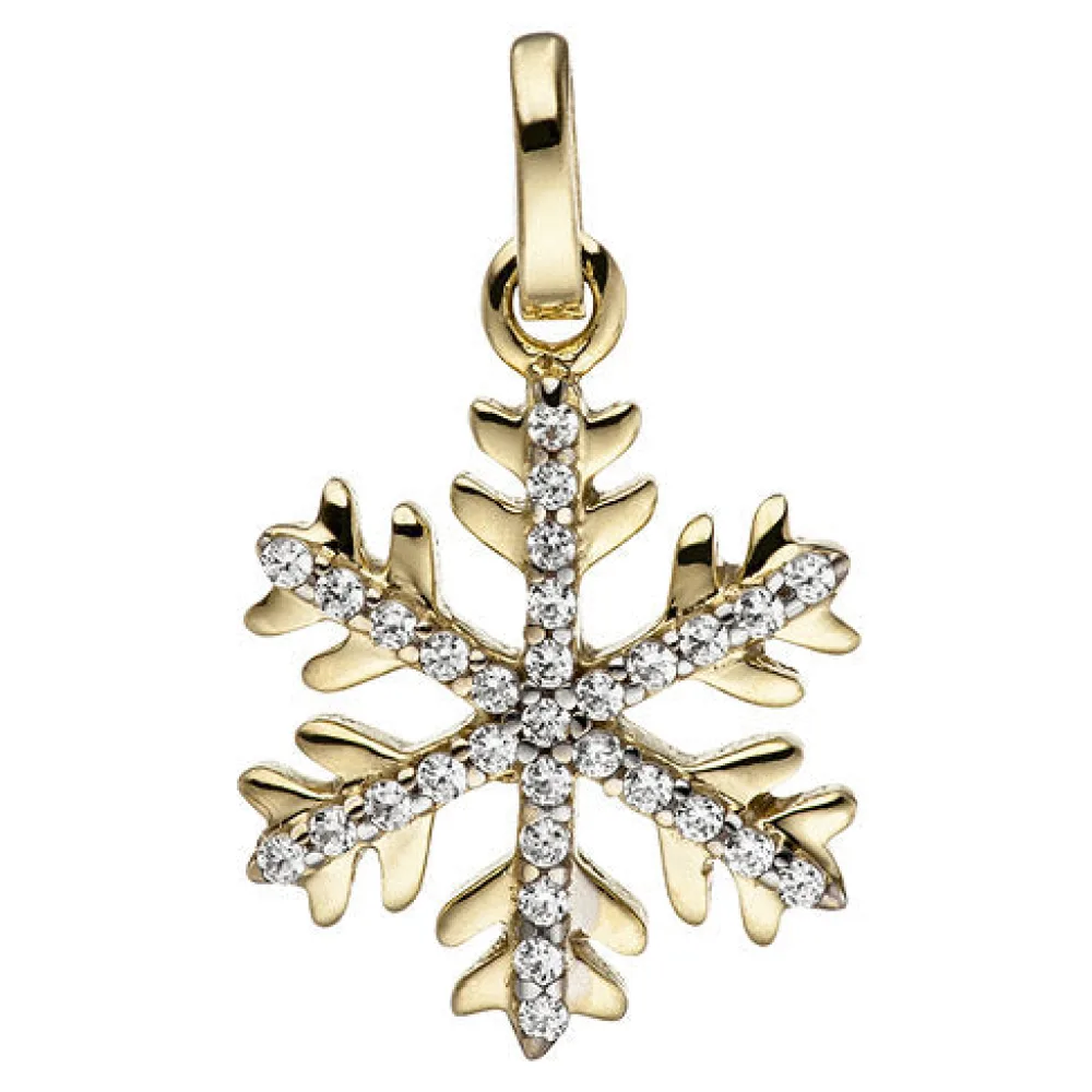 Anhänger Schneeflocke 333 Gold Gelbgold bicolor mit Zirkonia Goldanhänger
