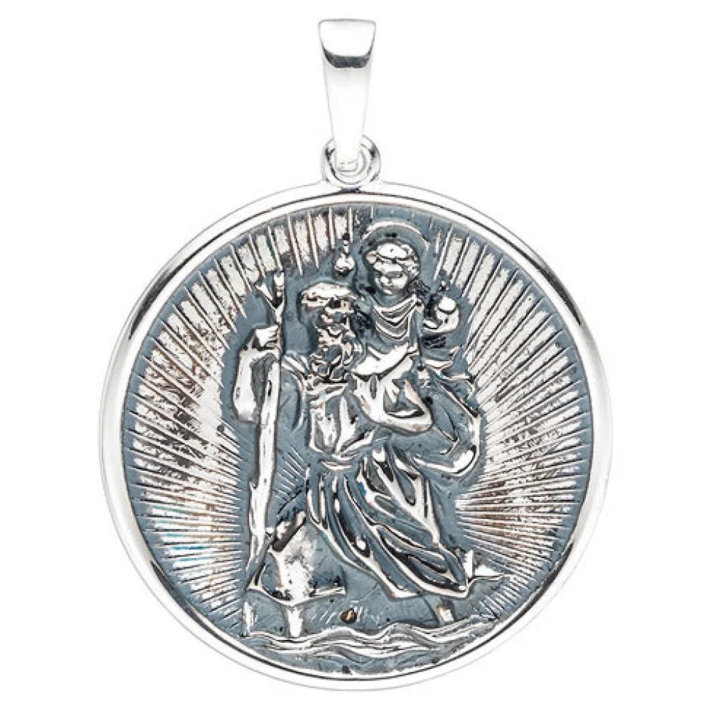 Anhänger Schutzpatron Christopherus rund 925 Sterling Silber geschwärzt