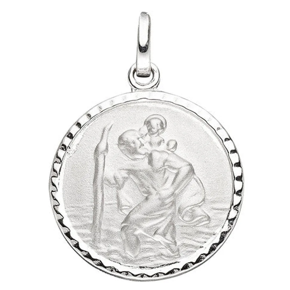 Anhänger Schutzpatron Christopherus rund 925 Sterling Silber mattiert