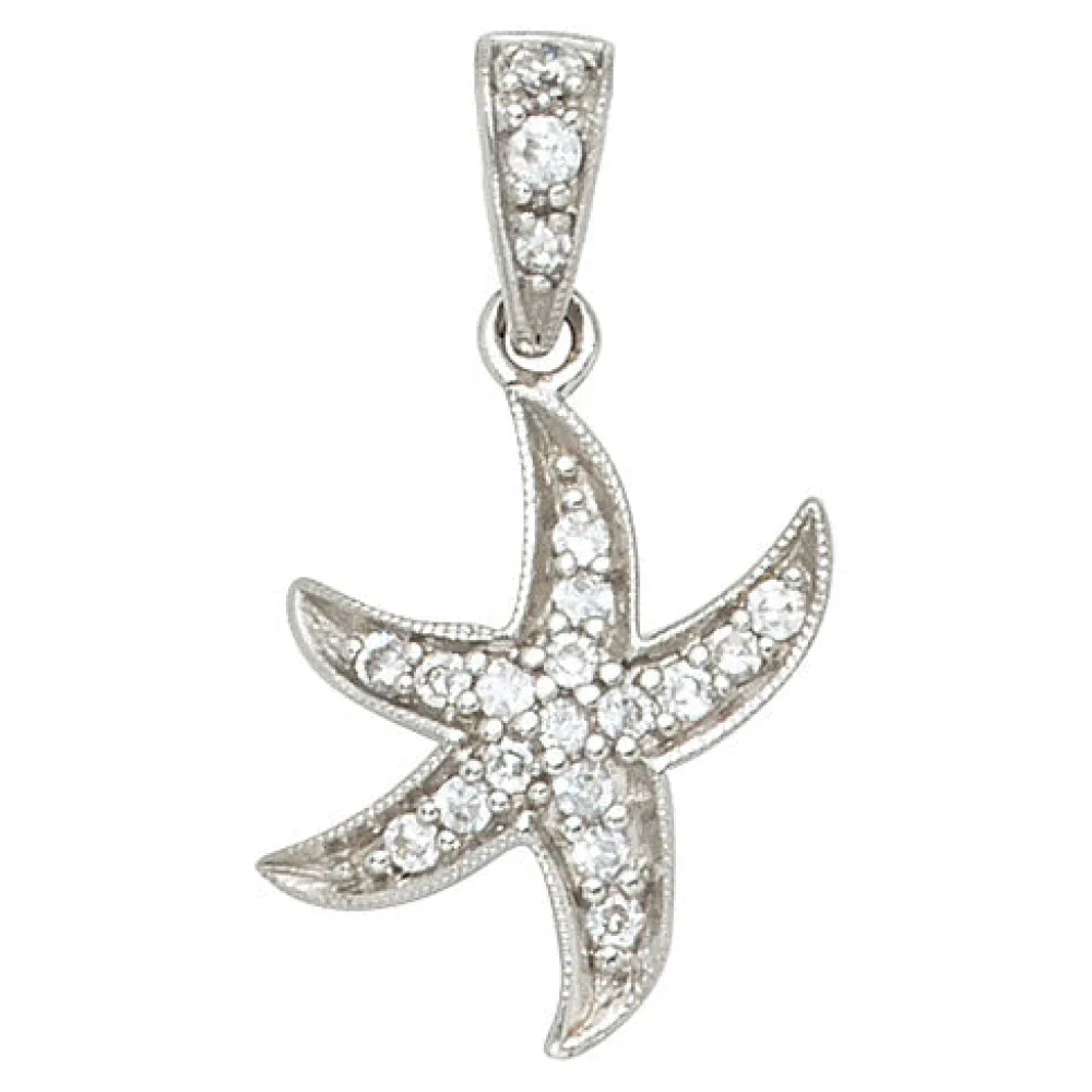 Anhänger Seestern 925 Sterling Silber rhodiniert mit Zirkonia