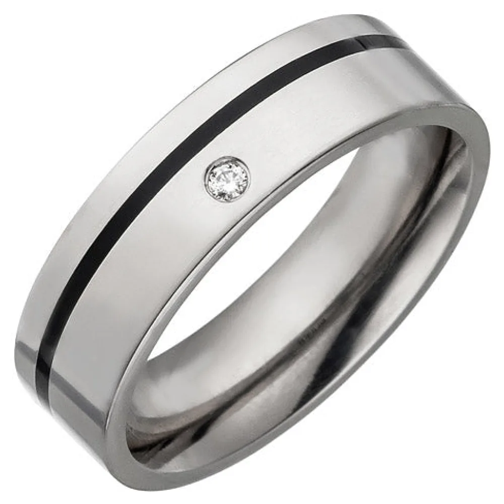 Partner Ring Titan mit Keramik schwarz 1 Diamant Brillant Partnerring Titanring-62