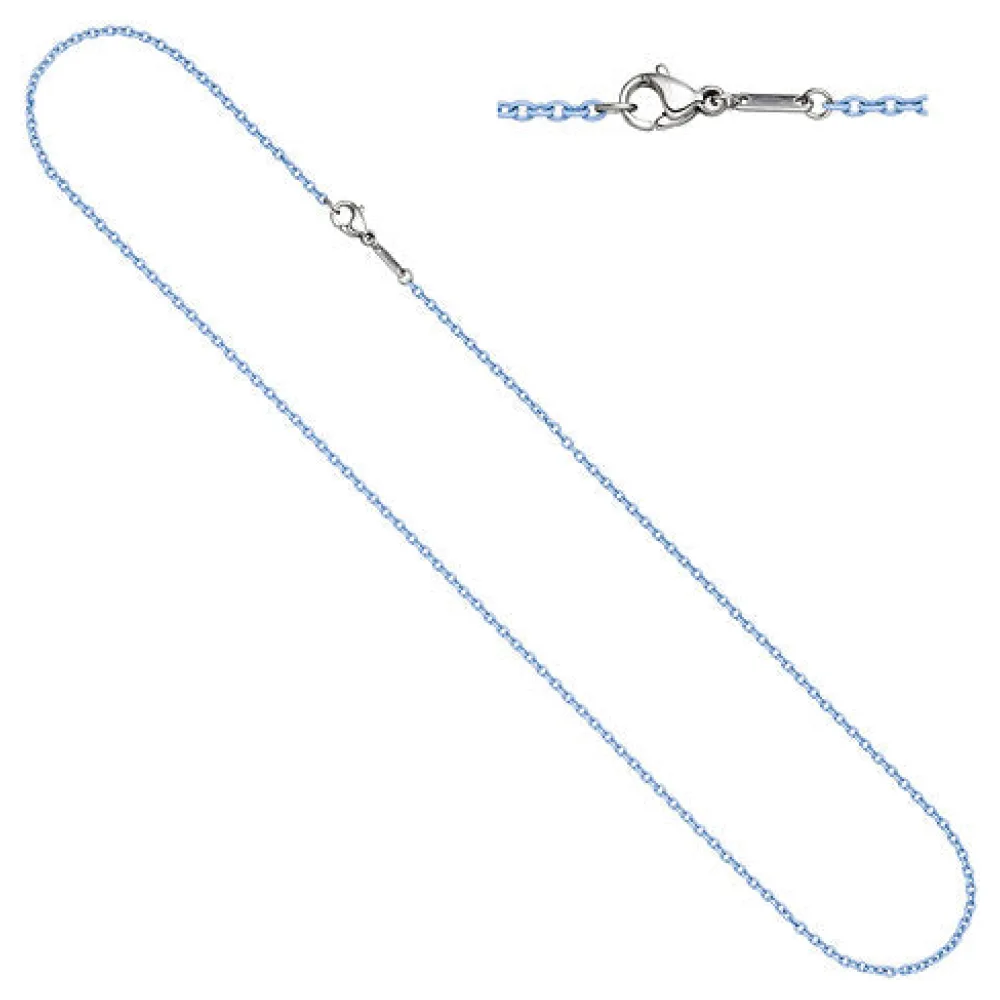 Rundankerkette Edelstahl blau lackiert 42 cm Kette Halskette Karabiner