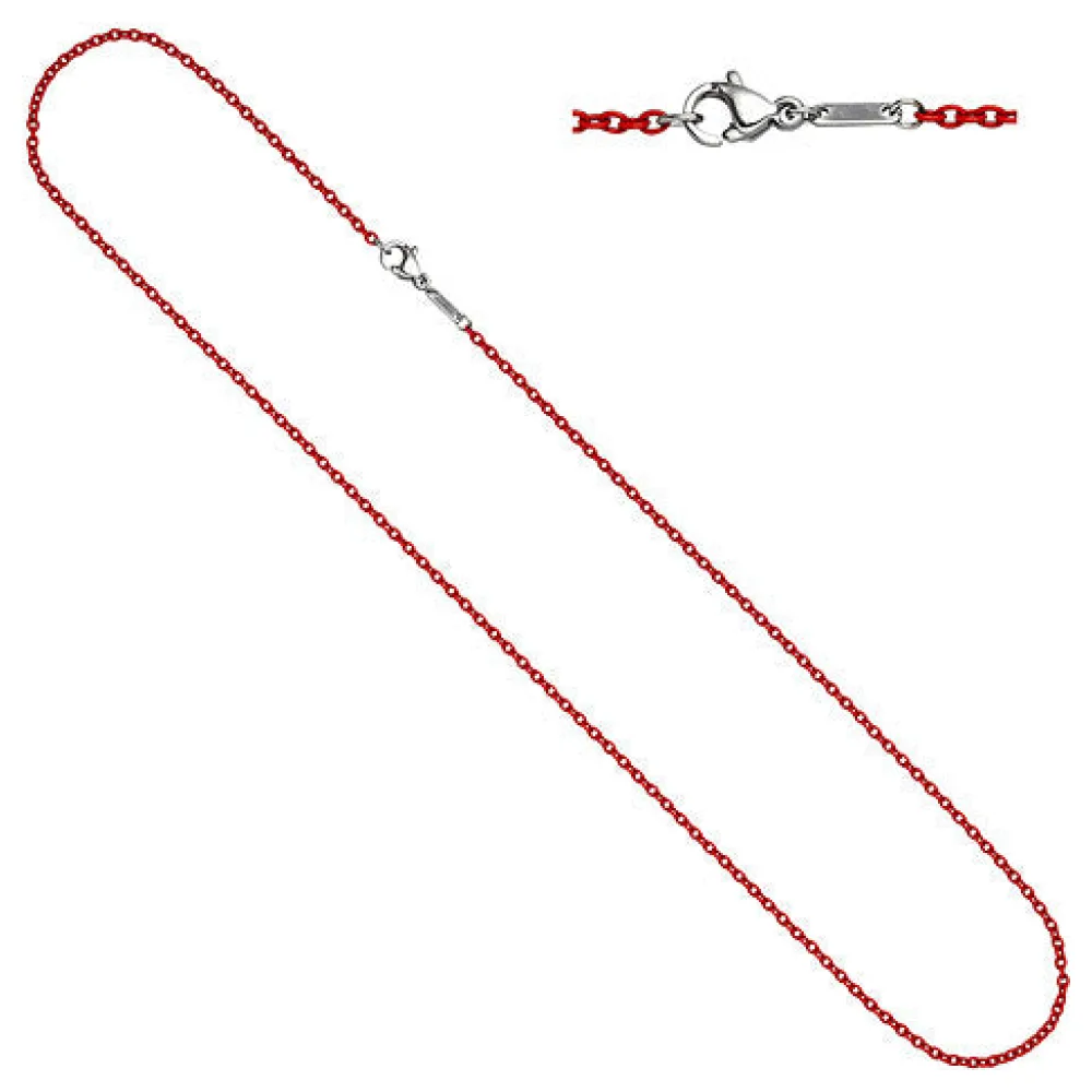 Rundankerkette Edelstahl rot lackiert 42 cm Kette Halskette Karabiner