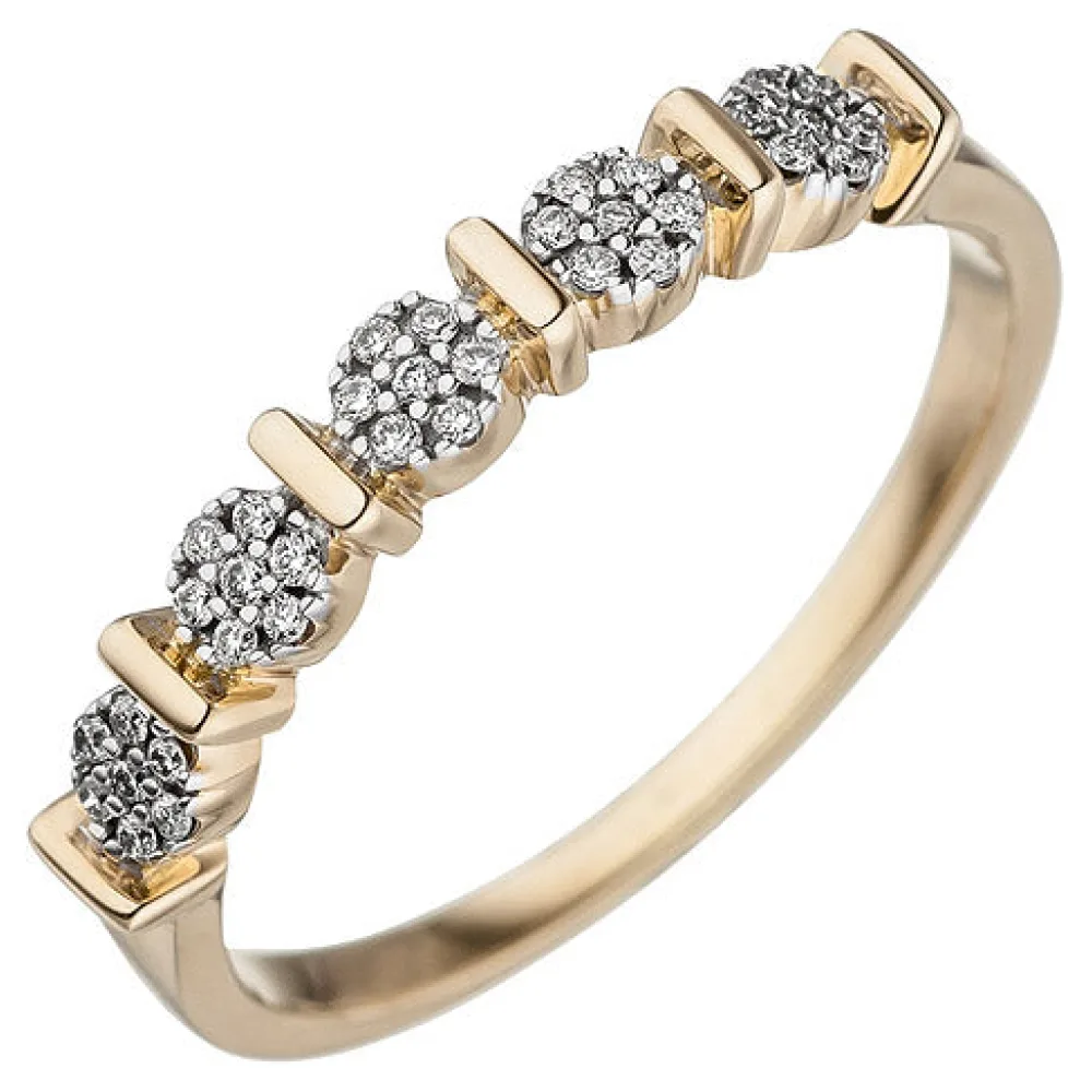 Damen Ring 585 Gold Gelbgold 35 Diamanten Brillanten Goldring Diamantring-60