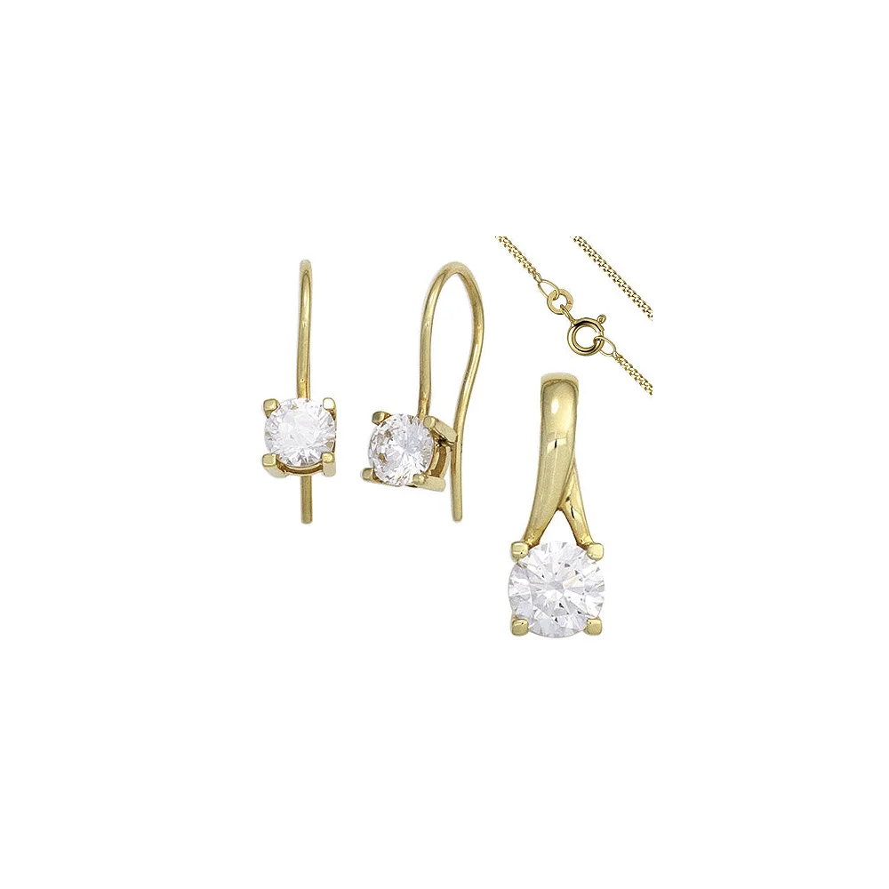 Schmuck-Set 333 Gold Gelbgold 3 Zirkonia Ohrringe und Kette 42 cm