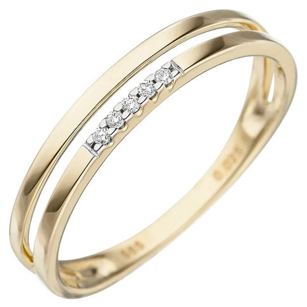 Damen Ring 585 Gold Gelbgold 5 Diamanten Brillanten Goldring Diamantring-56