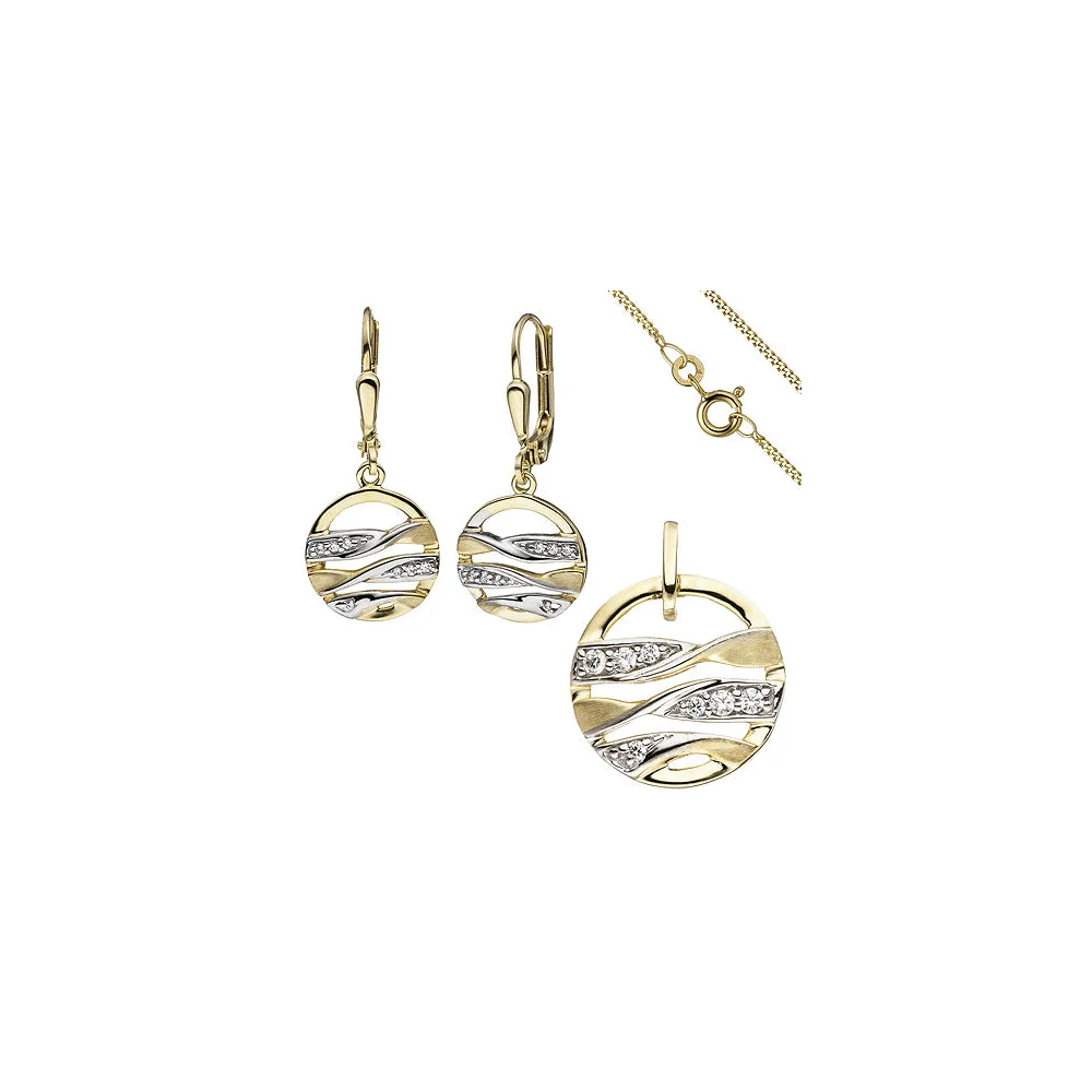 Schmuck-Set 333 Gold Gelbgold mit Zirkonia Ohrringe und Kette 45 cm