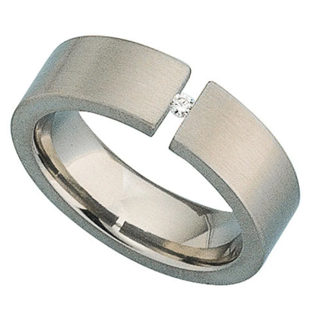 Damen Ring Titan mattiert 1 Diamant Brillant 0 03ct.-60