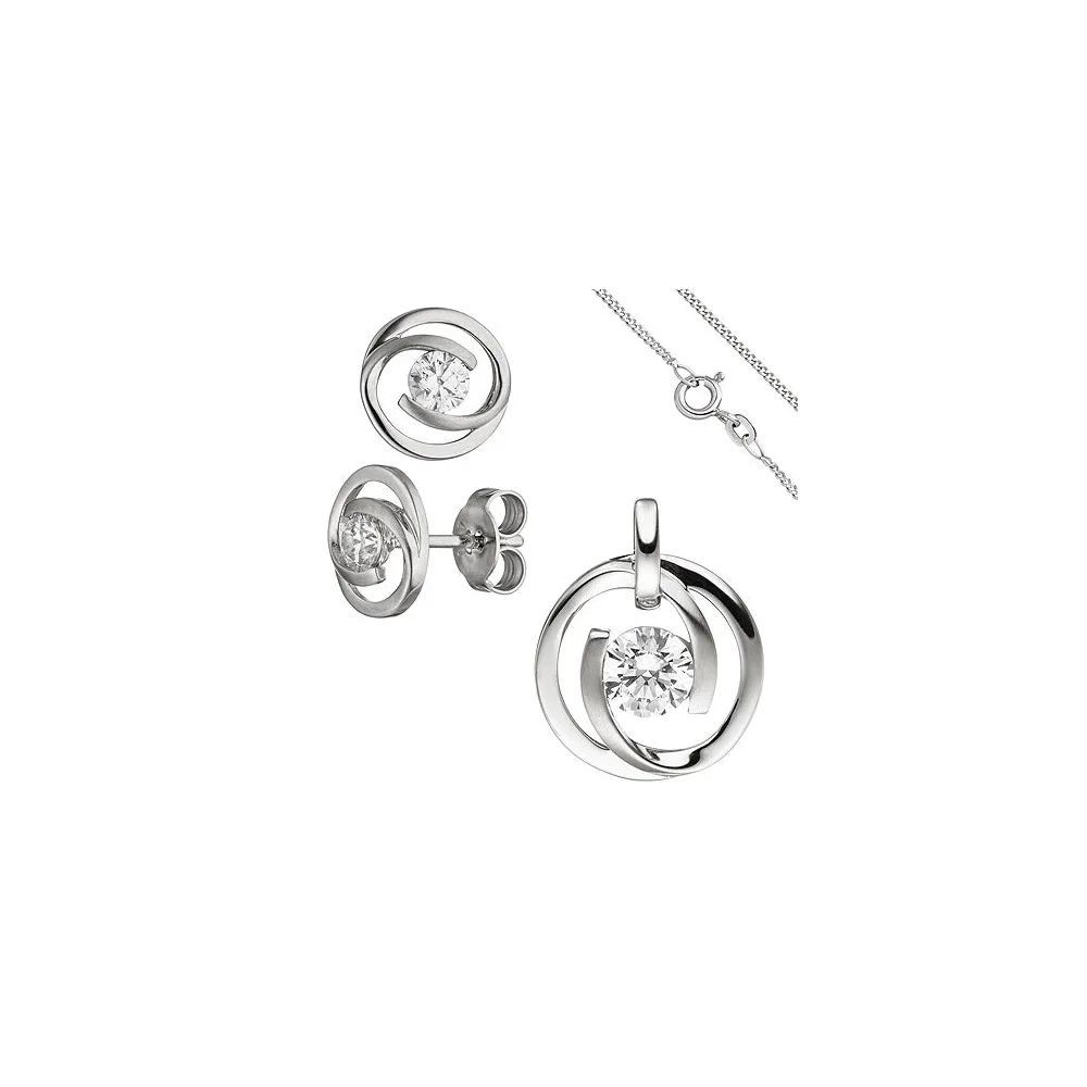 Schmuck-Set 333 Gold Weißgold 3 Zirkonia Ohrringe Anhänger und Kette 42 cm