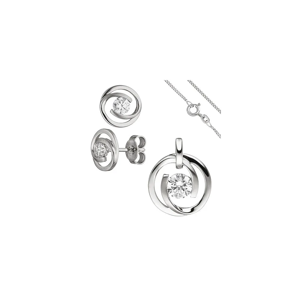 Schmuck-Set 333 Gold Weißgold 3 Zirkonia Ohrringe Anhänger und Kette 45 cm