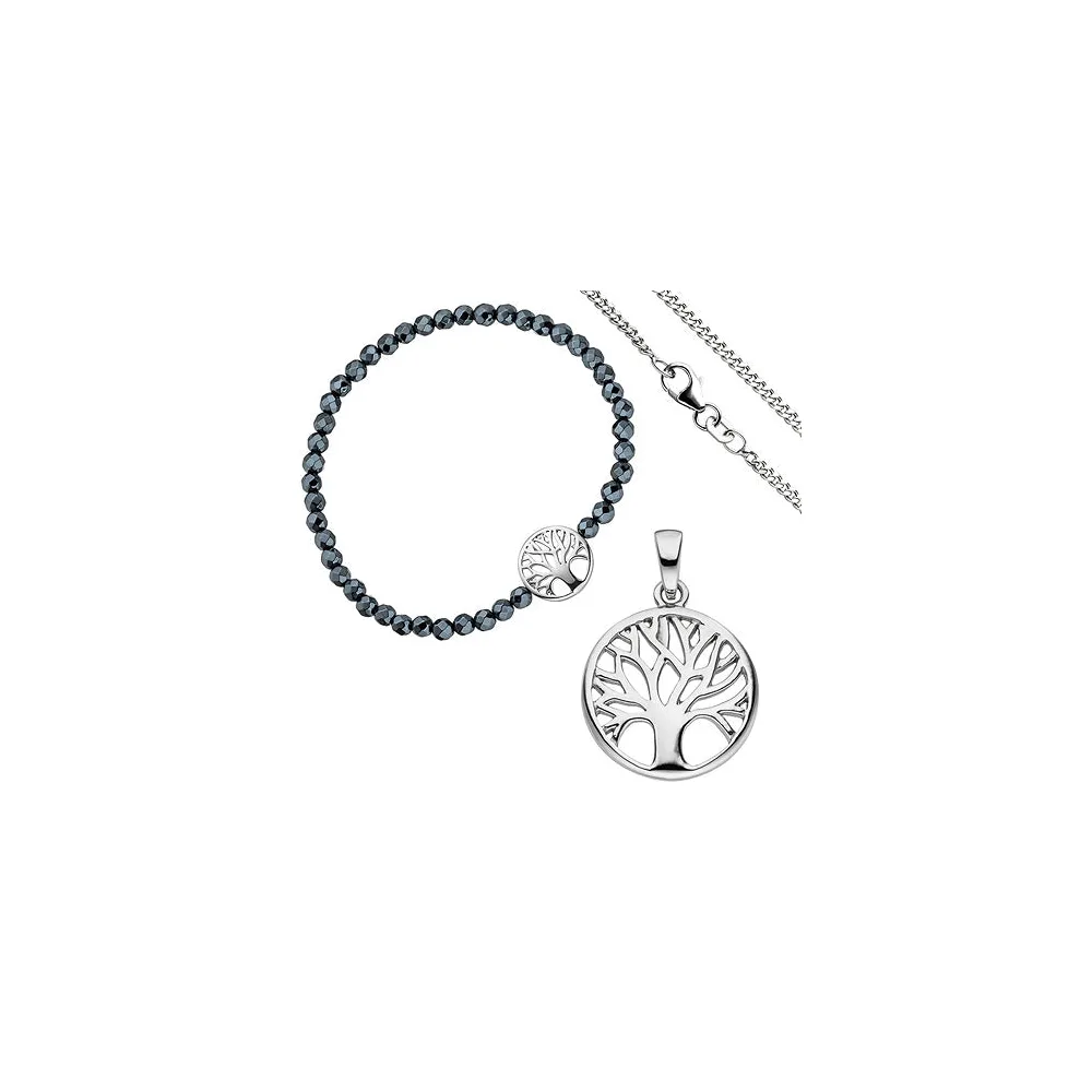 Schmuck-Set Baum Lebensbaum Weltenbaum 925 Silber Armband Anhänger Kette 38 cm