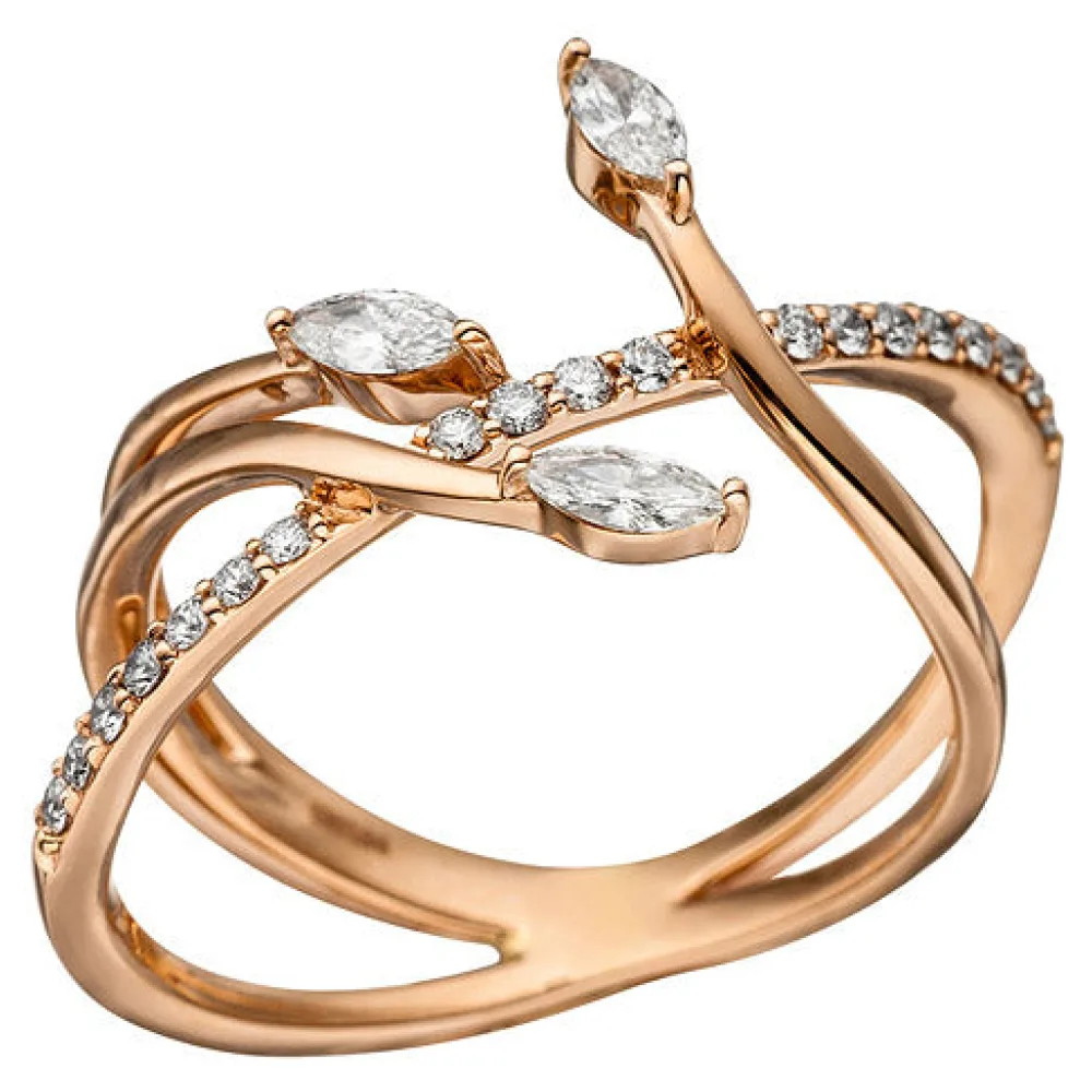 Damen Ring verschlungen 585 Gold Rotgold 22 Diamanten Brillanten Rotgoldring-60