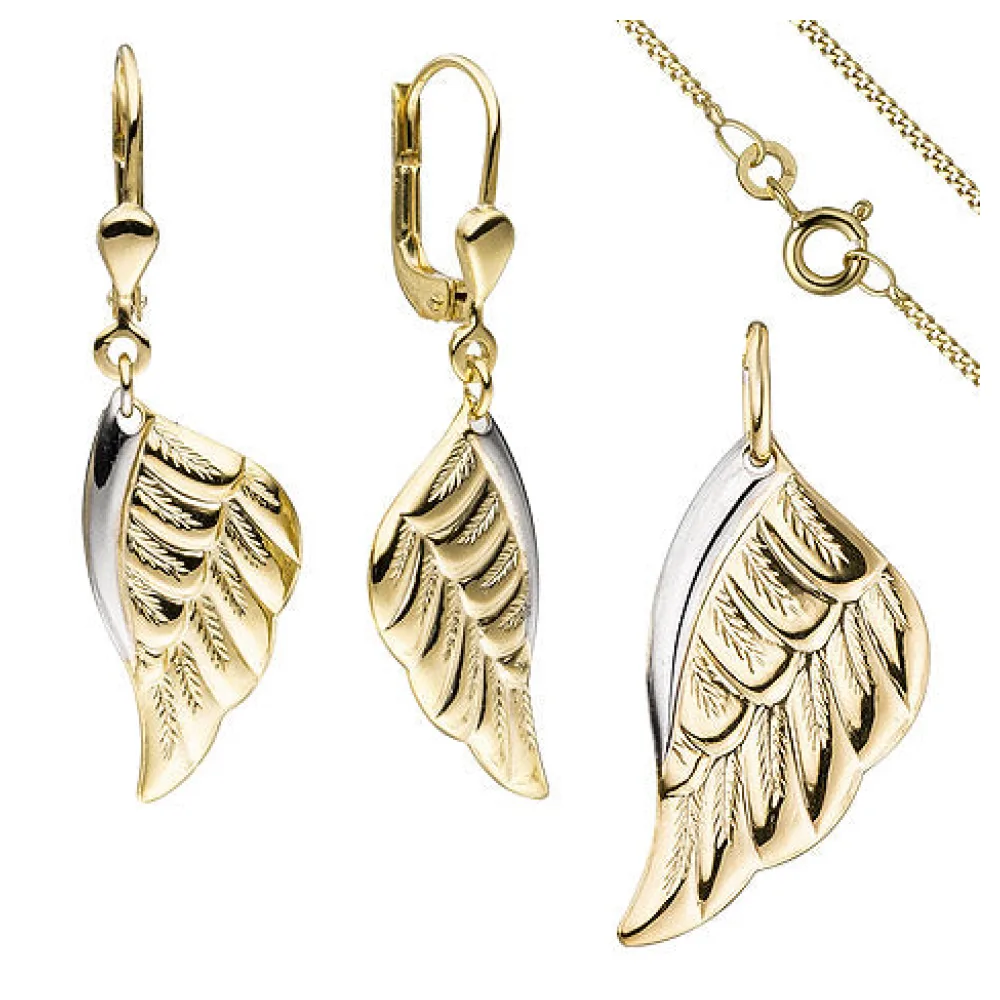 Schmuck-Set Flügel Engelsflügel 333 Gold Gelbgold bicolor mit Kette 42 cm