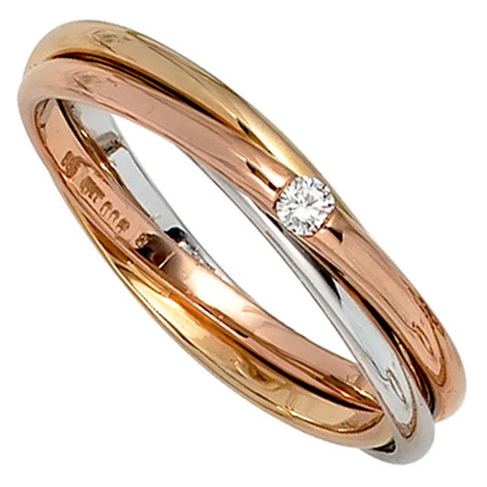 Damen Ring verschlungen 585 Gold tricolor dreifarbig 1 Diamant Brillant 0 06ct.-54