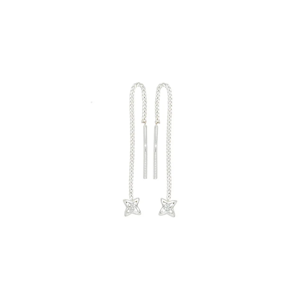 Durchzieh-Ohrhänger Stern 925 Silber 2 Zirkonia Ohrringe zum Durchziehen