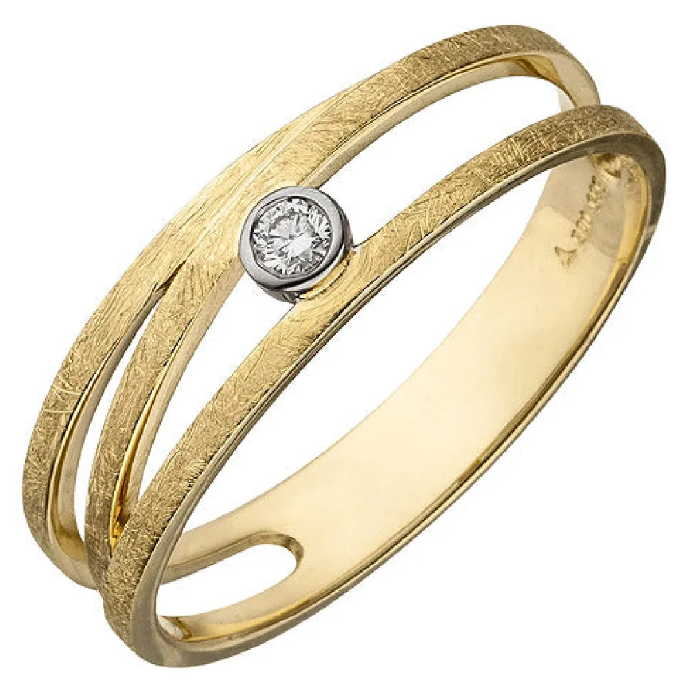 Damen Ring 585 Gold Gelbgold bicolor eismatt 1 Diamant Brillant Diamantring-50