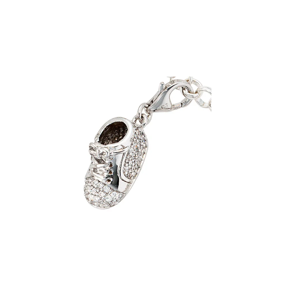 Einhänger Charm Babyschuh 925 Sterling Silber rhodiniert mit Zirkonia
