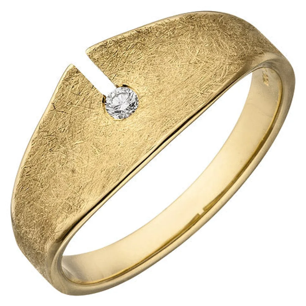 Damen Ring 585 Gold Gelbgold eismatt 1 Diamant Brillant 0 04ct. Diamantring-60