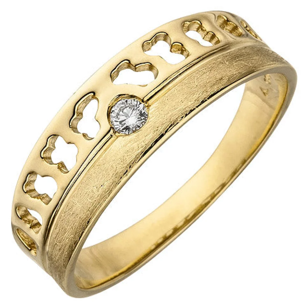 Damen Ring 585 Gold Gelbgold eismatt 1 Diamant Brillant 0 05ct. Diamantring-58