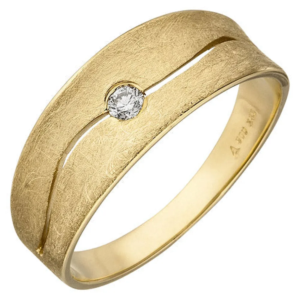 Damen Ring 585 Gold Gelbgold eismatt 1 Diamant Brillant 0 06ct. Diamantring-58