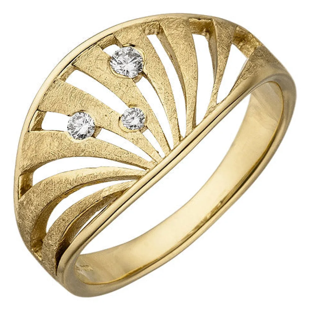 Damen Ring 585 Gold Gelbgold eismatt 3 Diamanten Brillanten Diamantring-56