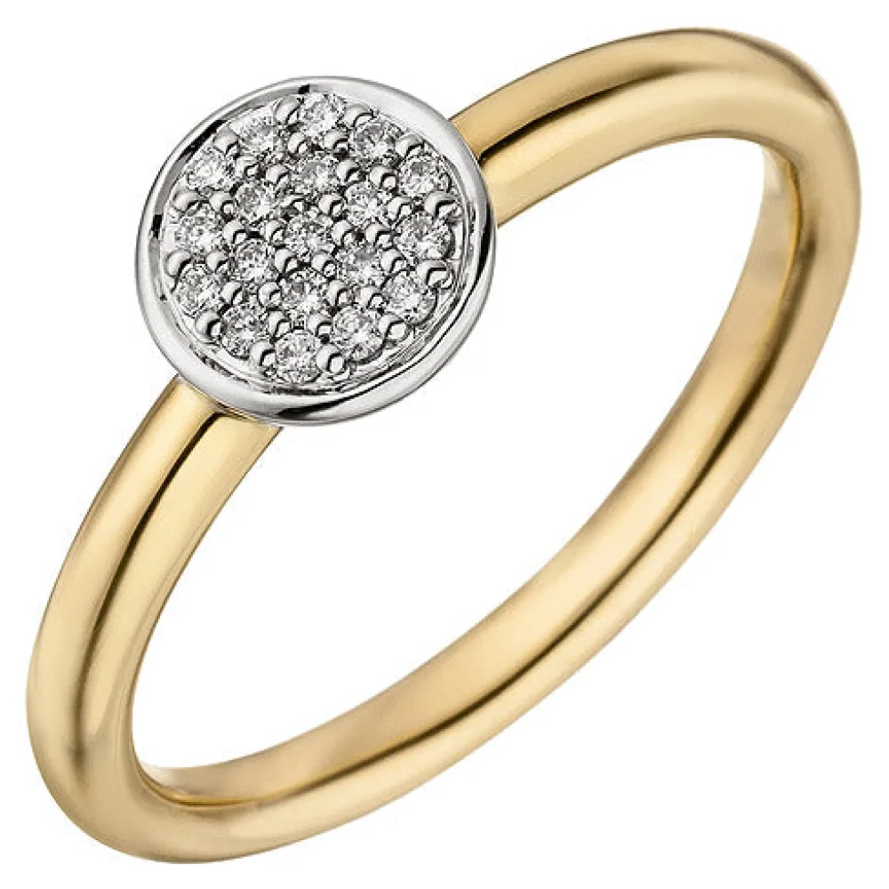 Damen Ring 585 Gold Gelbgold Weißgold bicolor 19 Diamanten Brillanten Goldring-56