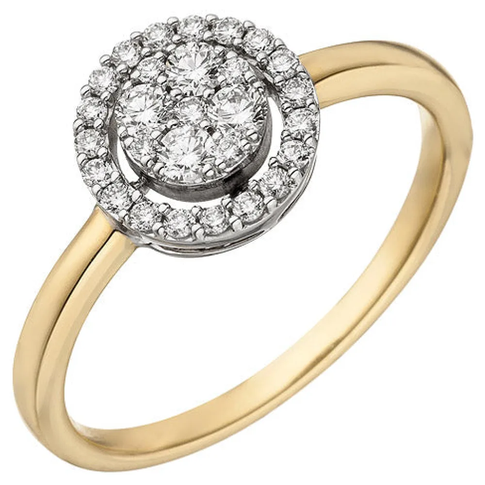 Damen Ring 585 Gold Gelbgold Weißgold bicolor 28 Diamanten Brillanten Goldring-56
