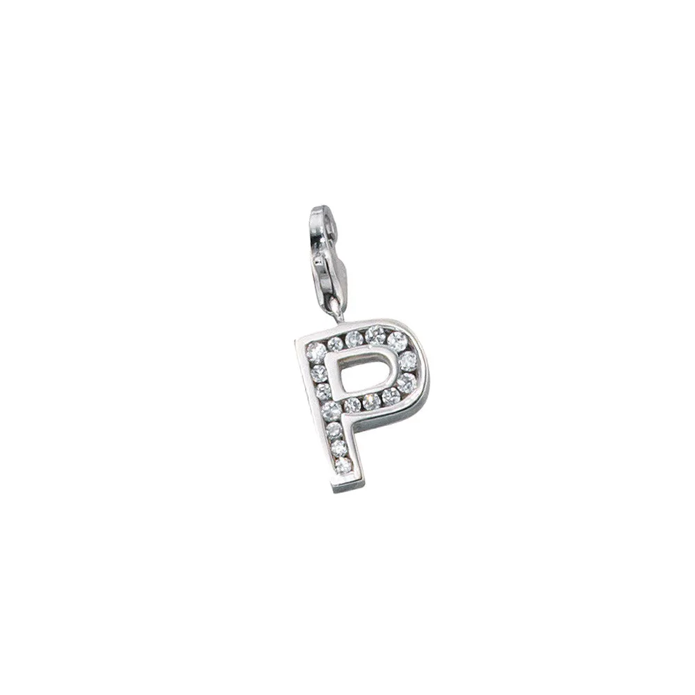 Einhänger Charm Buchstabe P 925 Sterling Silber mit Zirkonia