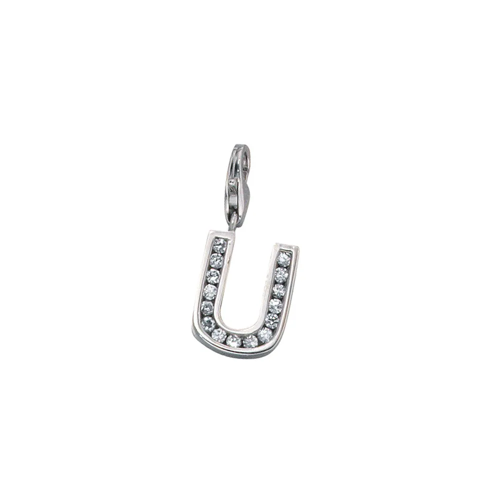 Einhänger Charm Buchstabe U 925 Sterling Silber mit Zirkonia
