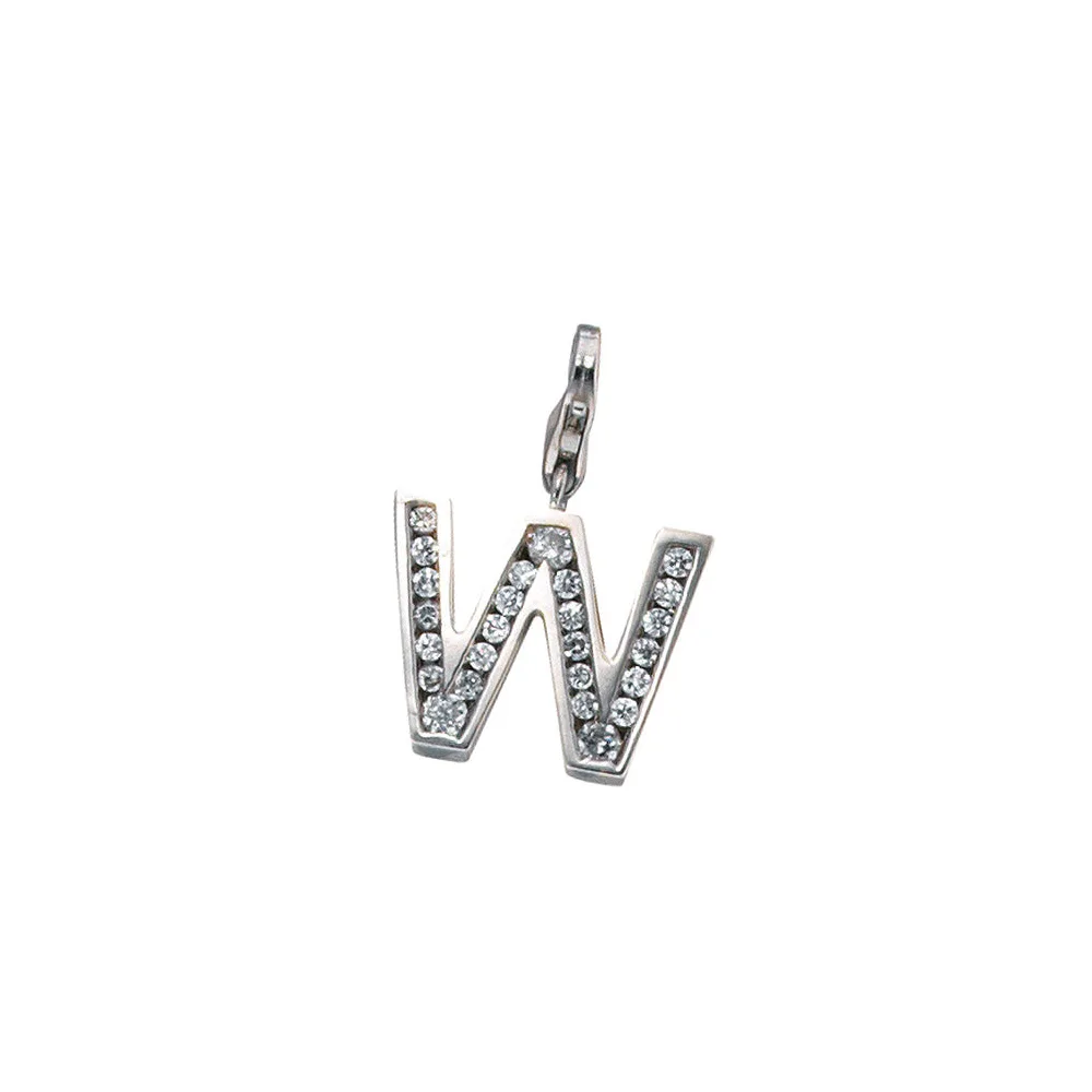 Einhänger Charm Buchstabe W 925 Sterling Silber mit Zirkonia