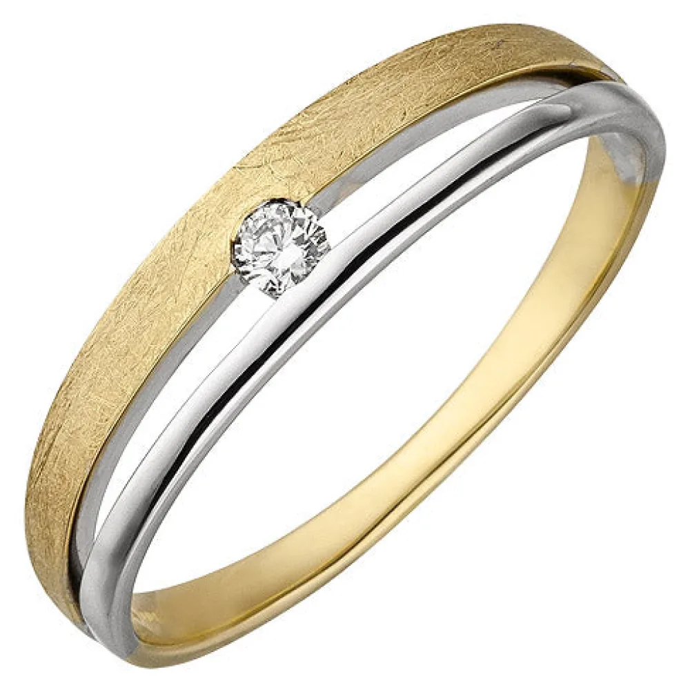 Damen Ring 585 Gold Gelbgold Weißgold bicolor eismatt 1 Diamant Brillant-54