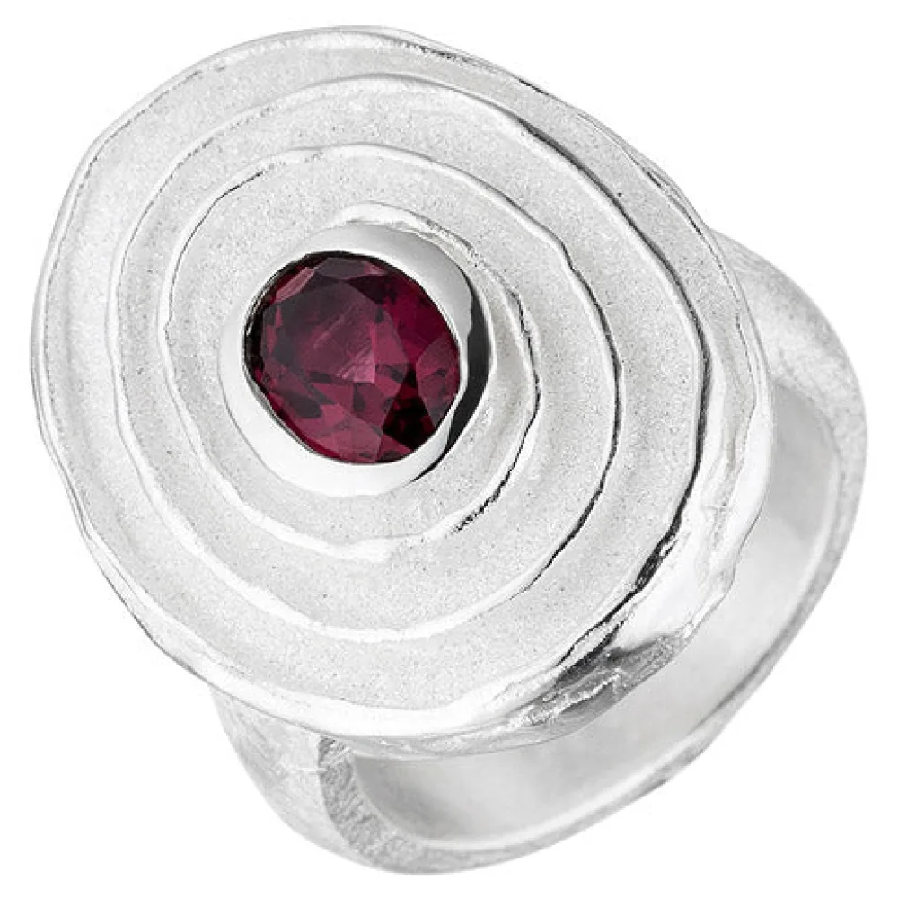 Damen Ring 925 Sterling Silber teil matt 1 Rhodolith Silberring-56