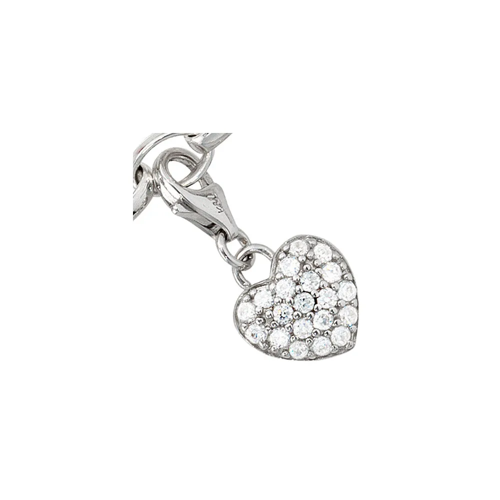 Einhänger Charm Herz 925 Sterling Silber rhodiniert mit Zirkonia