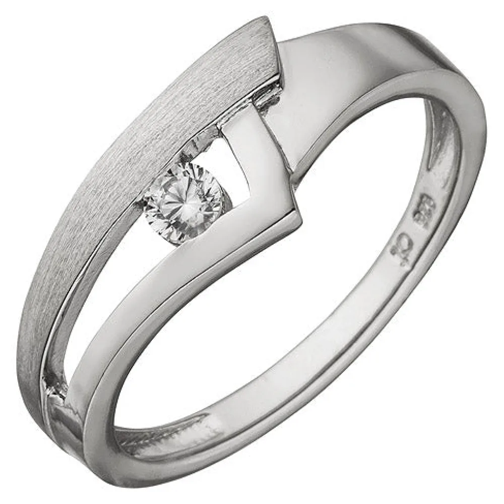 Damen Ring 925 Sterling Silber teil matt 1 Zirkonia Silberring-56