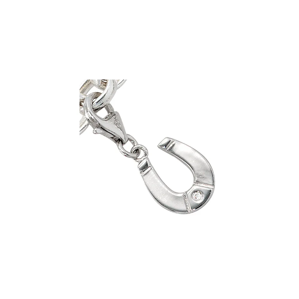 Einhänger Charm Hufeisen 925 Sterling Silber rhodiniert 1 Zirkonia