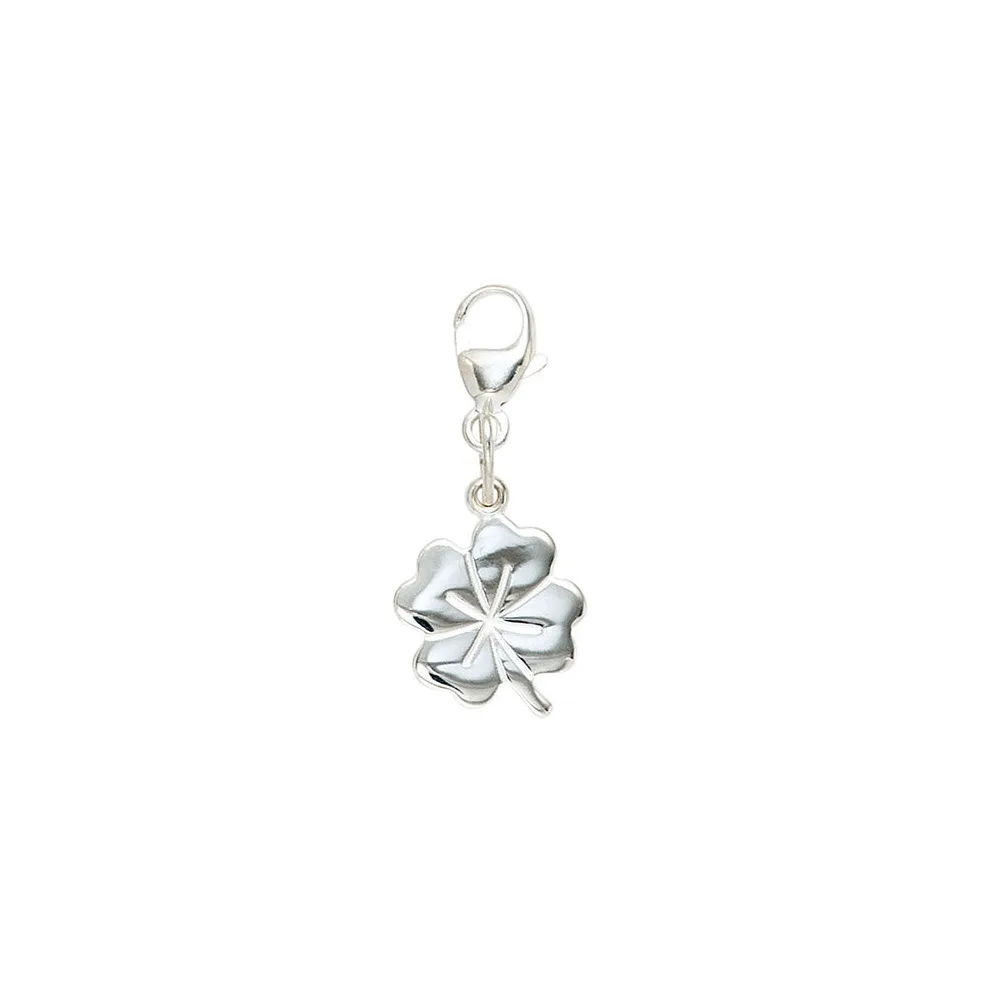 Einhänger Charm Kleeblatt 925 Sterling Silber rhodiniert Glücksbringer
