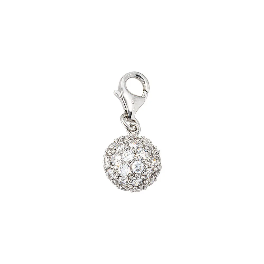Einhänger Charm Kugel 925 Sterling Silber rhodiniert mit Zirkonia