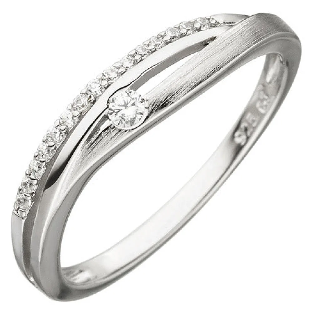 Damen Ring 925 Sterling Silber teil matt 16 Zirkonia Silberring-50