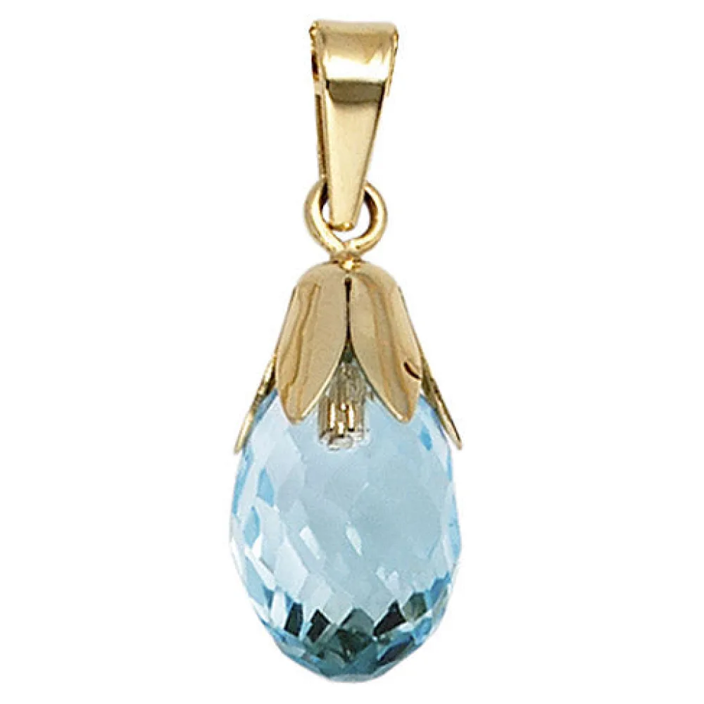 Anhänger Tropfen 333 Gold Gelbgold 1 Blautopas blau Goldanhänger
