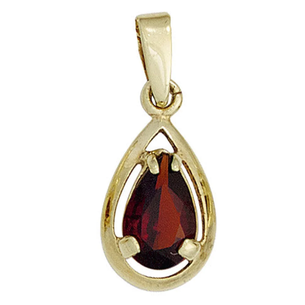Anhänger Tropfen 333 Gold Gelbgold 1 Granat rot Goldanhänger
