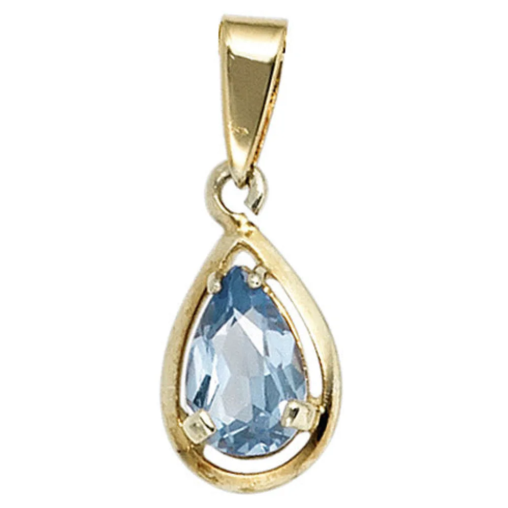 Anhänger Tropfen 333 Gold Gelbgold 1 Spinell blau Goldanhänger